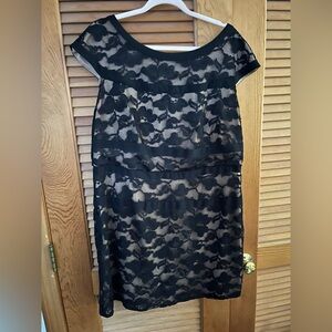 CONNECTED women Lace Overlay Dress Black Beige Dark Romantic Cocktail Sz 14W
